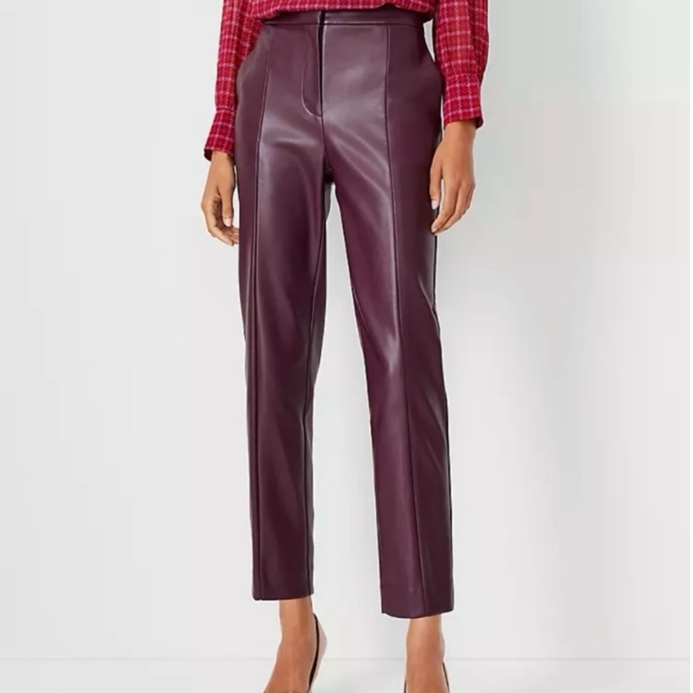 Ann Taylor Burgundy Faux Leather Straight Crop Pants Size 10